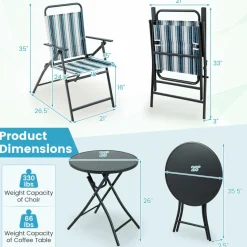 Tangkula 3 Piece Outdoor Folding Chair Set, 2 Folding Chairs with Folding Table