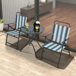 Tangkula 3 Piece Outdoor Folding Chair Set, 2 Folding Chairs with Folding Table