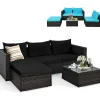 Tangkula 5 Piece Outdoor Patio Furniture Set, Sturdy Frame and Cushioned Sofa Ottoman