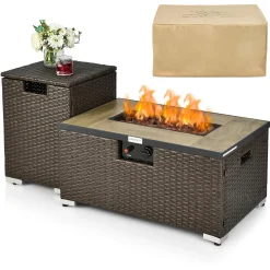 Tangkula 2 Piece Outdoor Propane Fire Pit Table Set with Hideaway Propane Tank Holder