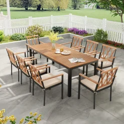 Tangkula 9 Piece Outdoor Patio Dining Set, Rectangular Dining Table & Chairs Set for 8 w/Acacia Wood Tabletop