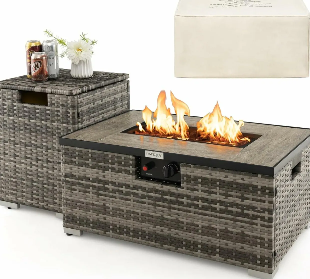 Tangkula 2 Piece Outdoor Propane Fire Pit Table Set with Hideaway Propane Tank Holder