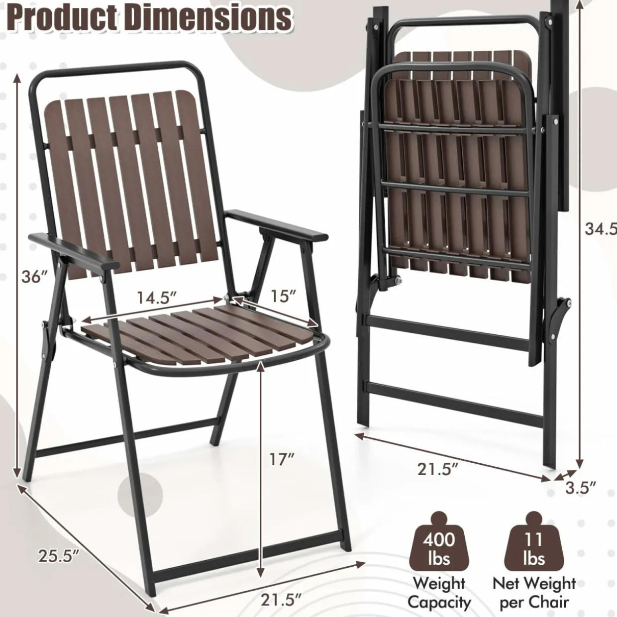 Tangkula 4 Piece Outdoor Patio Folding Dining Chairs