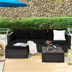 Tangkula 5 Piece Outdoor Patio Furniture Set, Sturdy Frame and Cushioned Sofa Ottoman