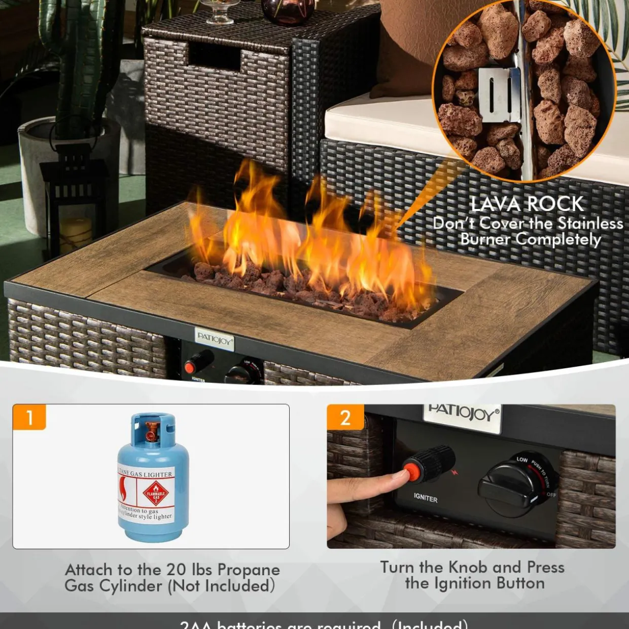 Tangkula 2 Piece Outdoor Propane Fire Pit Table Set with Hideaway Propane Tank Holder