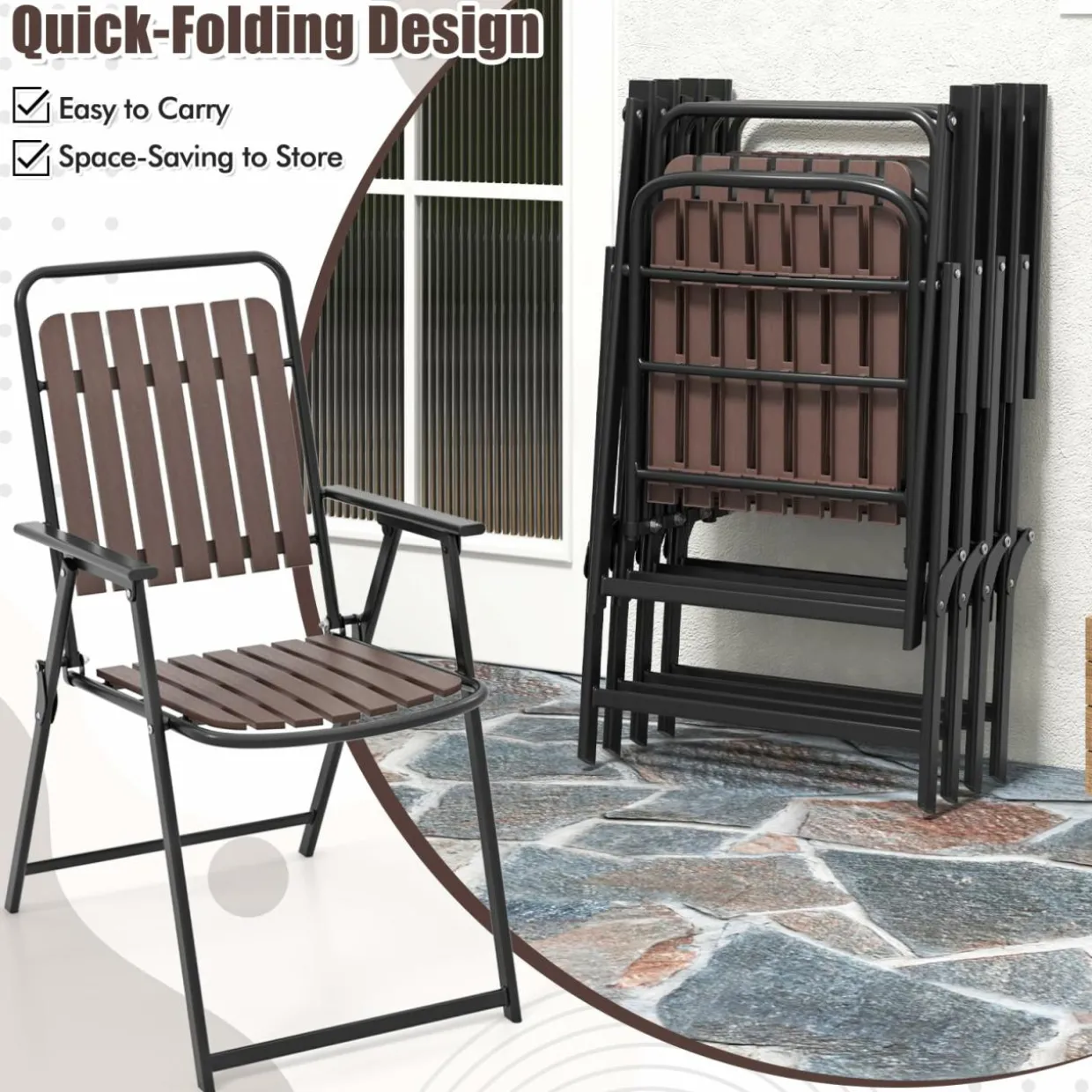Tangkula 4 Piece Outdoor Patio Folding Dining Chairs