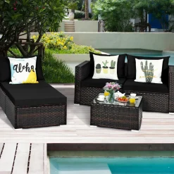 Tangkula 5 Piece Outdoor Patio Furniture Set, Sturdy Frame and Cushioned Sofa Ottoman