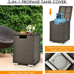 Tangkula 2 Piece Outdoor Propane Fire Pit Table Set with Hideaway Propane Tank Holder