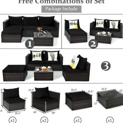 Tangkula 5 Piece Outdoor Patio Furniture Set, Sturdy Frame and Cushioned Sofa Ottoman
