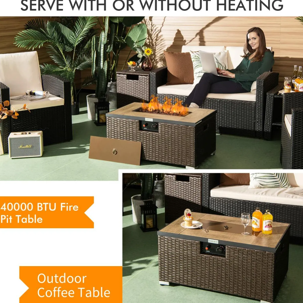 Tangkula 2 Piece Outdoor Propane Fire Pit Table Set with Hideaway Propane Tank Holder
