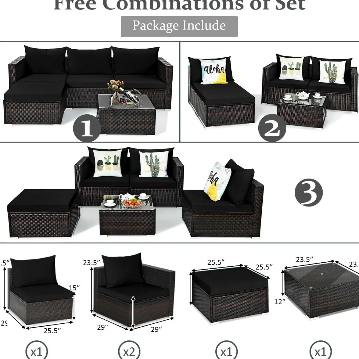 Tangkula 5 Piece Outdoor Patio Furniture Set, Sturdy Frame and Cushioned Sofa Ottoman