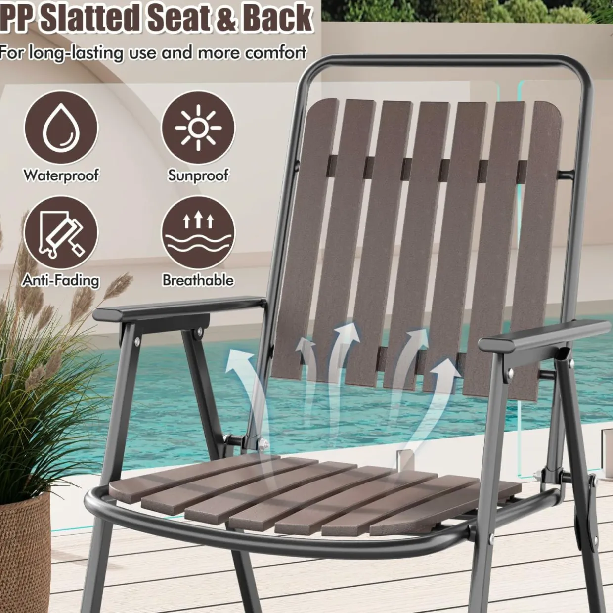 Tangkula 4 Piece Outdoor Patio Folding Dining Chairs