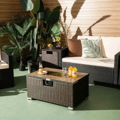 Tangkula 2 Piece Outdoor Propane Fire Pit Table Set with Hideaway Propane Tank Holder