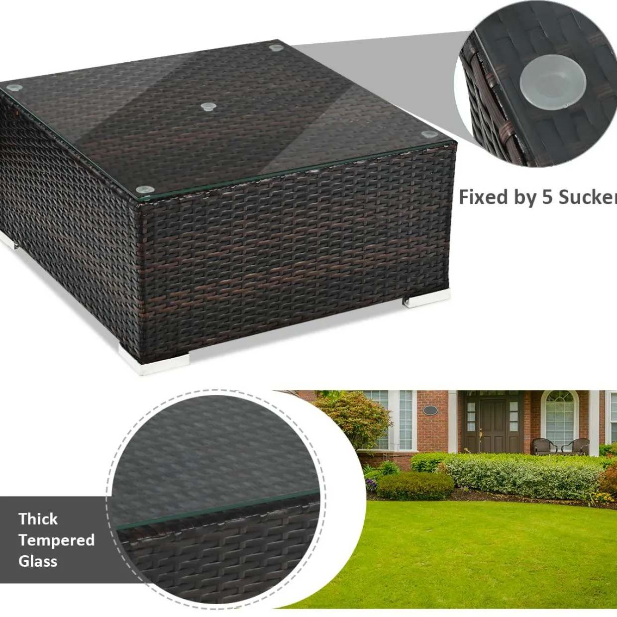 Tangkula 5 Piece Outdoor Patio Furniture Set, Sturdy Frame and Cushioned Sofa Ottoman