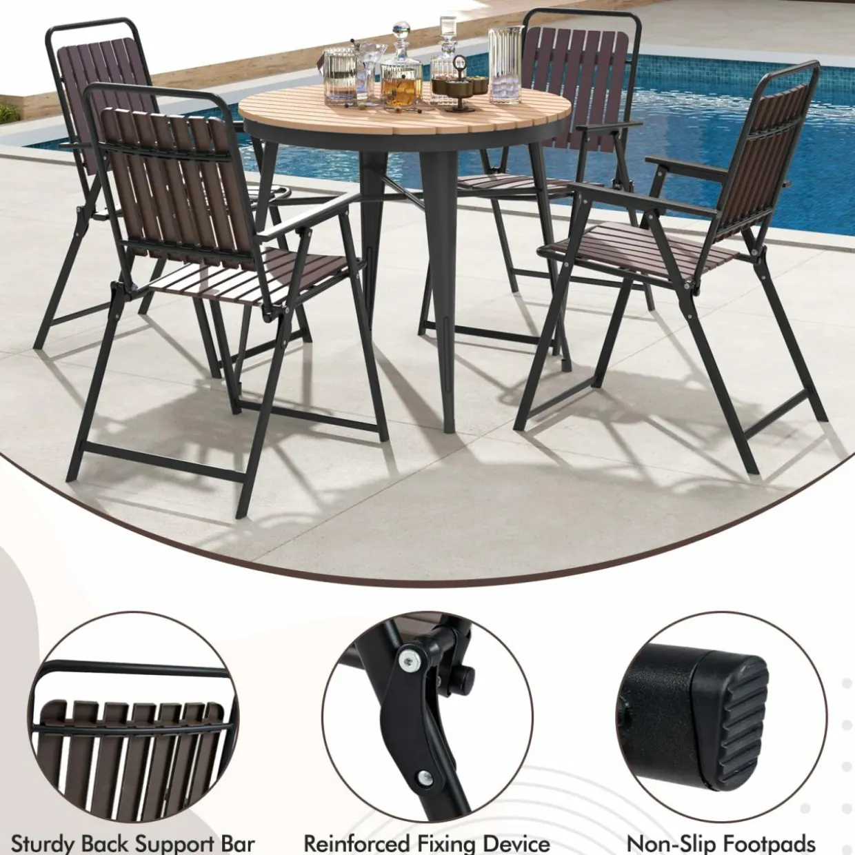 Tangkula 4 Piece Outdoor Patio Folding Dining Chairs
