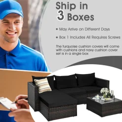 Tangkula 5 Piece Outdoor Patio Furniture Set, Sturdy Frame and Cushioned Sofa Ottoman