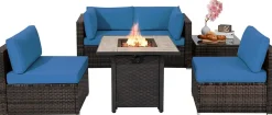 Tangkula 6 Piece Outdoor Rattan Sofa Set with 30in Propane Gas Fire Table