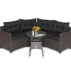 Tangkula 4 Piece Outdoor Sofa Set, Patio Rattan Corner Chair Set W/Round Side Table
