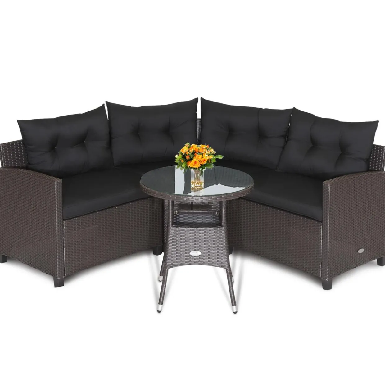 Tangkula 4 Piece Outdoor Sofa Set, Patio Rattan Corner Chair Set W/Round Side Table