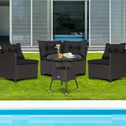 Tangkula 4 Piece Outdoor Sofa Set, Patio Rattan Corner Chair Set W/Round Side Table