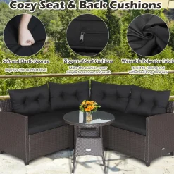 Tangkula 4 Piece Outdoor Sofa Set, Patio Rattan Corner Chair Set W/Round Side Table