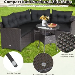 Tangkula 4 Piece Outdoor Sofa Set, Patio Rattan Corner Chair Set W/Round Side Table