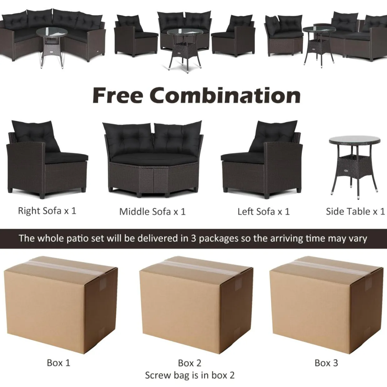 Tangkula 4 Piece Outdoor Sofa Set, Patio Rattan Corner Chair Set W/Round Side Table