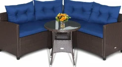 Tangkula 4 Piece Outdoor Sofa Set, Patio Rattan Corner Chair Set W/Round Side Table
