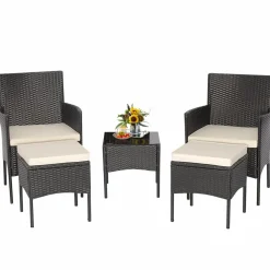 Tangkula 5 Piece Outdoor Wicker Sofa Set