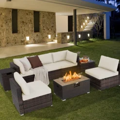 Tangkula 8 Piece Outdoor Wicker Sofa Set, Patio Rattan Conversation Set