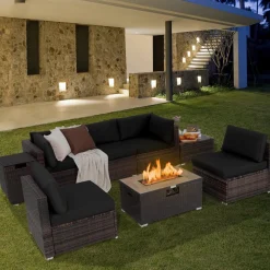 Tangkula 8 Piece Outdoor Wicker Sofa Set, Patio Rattan Conversation Set