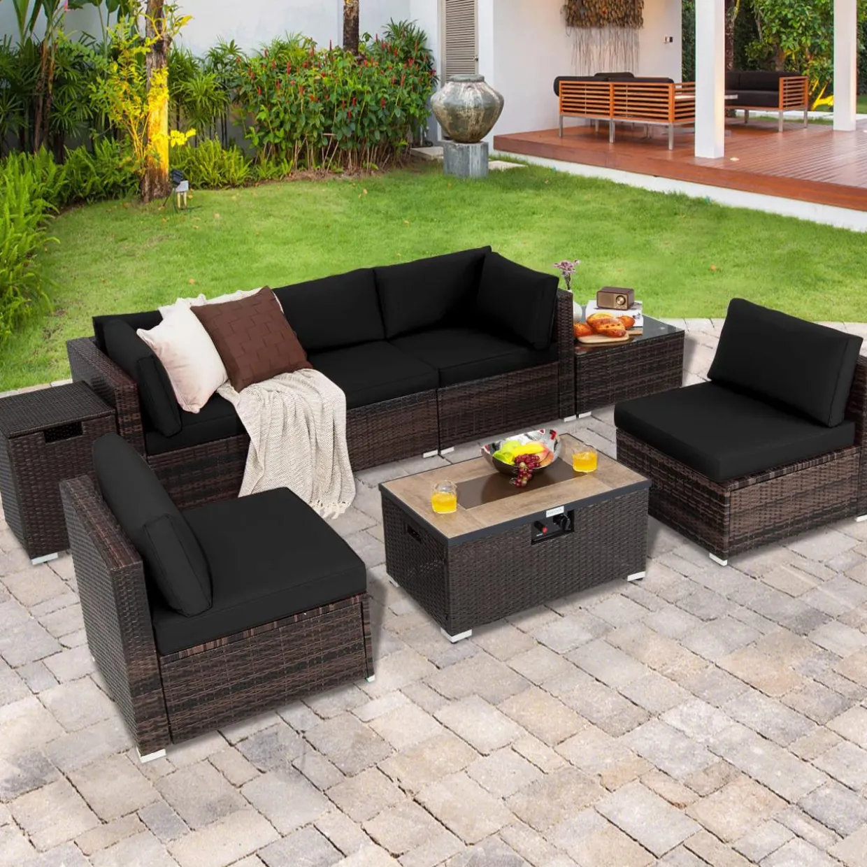 Tangkula 8 Piece Outdoor Wicker Sofa Set, Patio Rattan Conversation Set