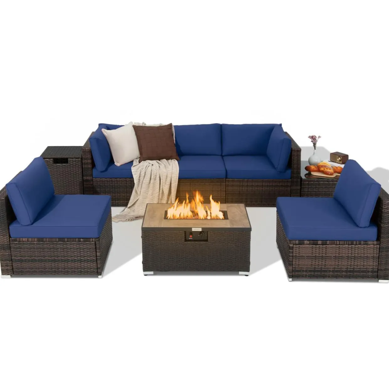 Tangkula 8 Piece Outdoor Wicker Sofa Set, Patio Rattan Conversation Set