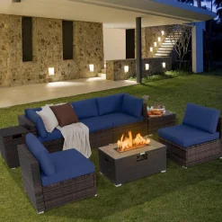 Tangkula 8 Piece Outdoor Wicker Sofa Set, Patio Rattan Conversation Set