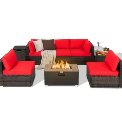 Tangkula 8 Piece Outdoor Wicker Sofa Set, Patio Rattan Conversation Set