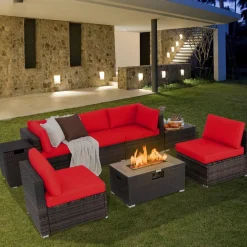 Tangkula 8 Piece Outdoor Wicker Sofa Set, Patio Rattan Conversation Set