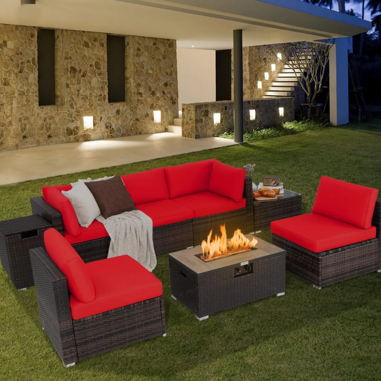 Tangkula 8 Piece Outdoor Wicker Sofa Set, Patio Rattan Conversation Set