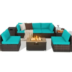 Tangkula 8 Piece Outdoor Wicker Sofa Set, Patio Rattan Conversation Set