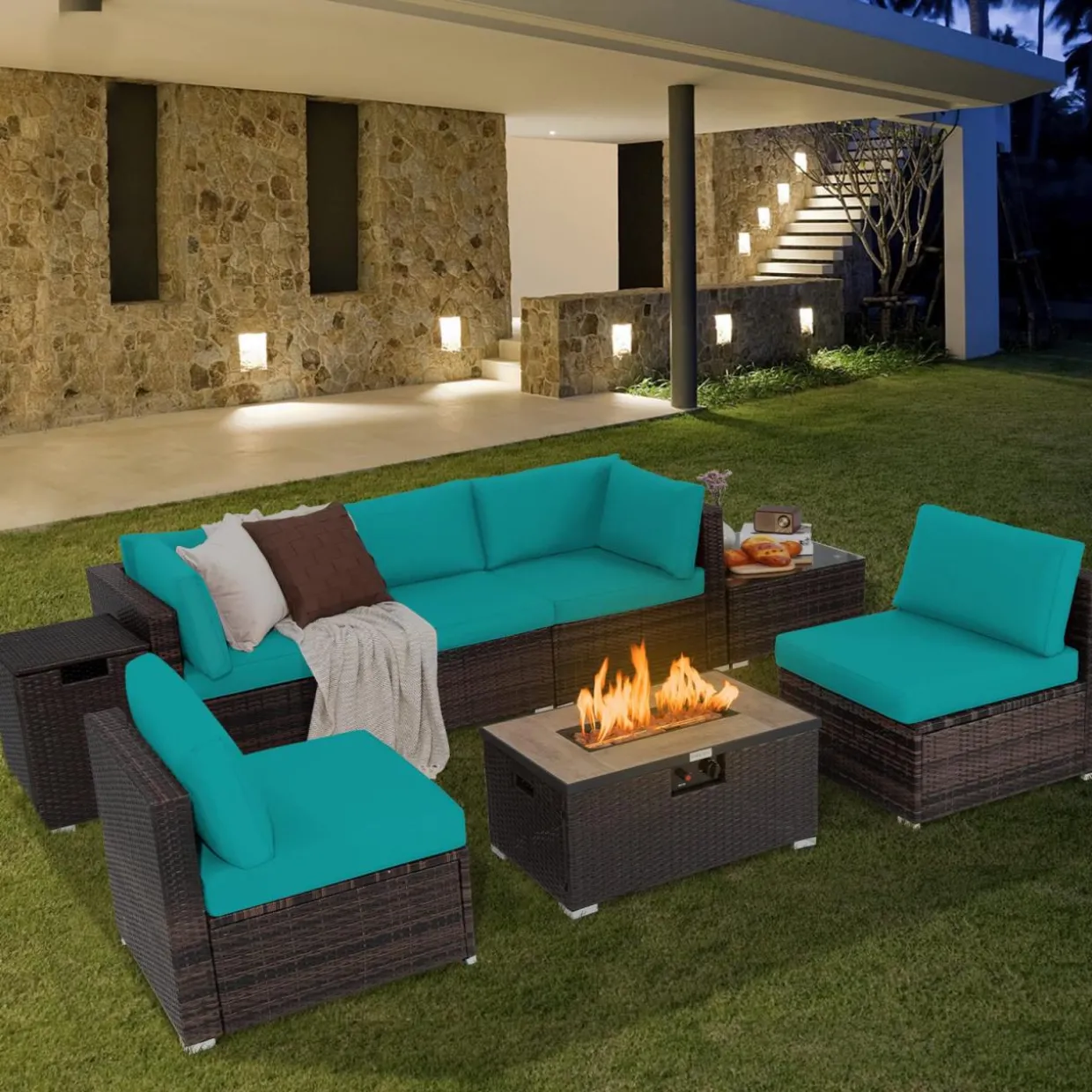 Tangkula 8 Piece Outdoor Wicker Sofa Set, Patio Rattan Conversation Set