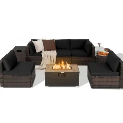 Tangkula 8 Piece Outdoor Wicker Sofa Set, Patio Rattan Conversation Set