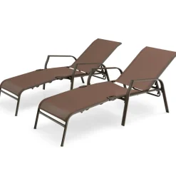 Tangkula 2 Piece Patio Adjustable Folding Stackable Chaise Lounge W/ 5-Position Backrest (Brown)