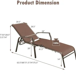Tangkula 2 Piece Patio Adjustable Folding Stackable Chaise Lounge W/ 5-Position Backrest (Brown)