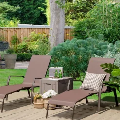 Tangkula 2 Piece Patio Adjustable Folding Stackable Chaise Lounge W/ 5-Position Backrest (Brown)
