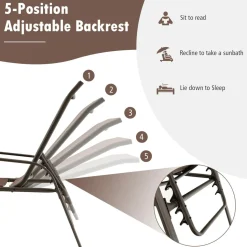 Tangkula 2 Piece Patio Adjustable Folding Stackable Chaise Lounge W/ 5-Position Backrest (Brown)
