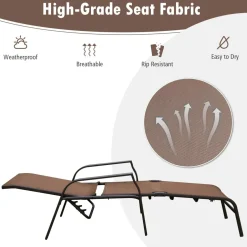 Tangkula 2 Piece Patio Adjustable Folding Stackable Chaise Lounge W/ 5-Position Backrest (Brown)