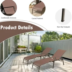 Tangkula 2 Piece Patio Adjustable Folding Stackable Chaise Lounge W/ 5-Position Backrest (Brown)