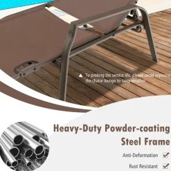 Tangkula 2 Piece Patio Adjustable Folding Stackable Chaise Lounge W/ 5-Position Backrest (Brown)