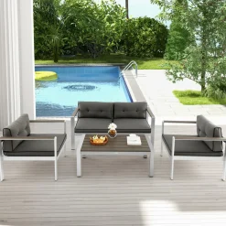 Tangkula 4 Piece Patio Aluminum Sofa Set, Contemporary Sofas & Coffee Table