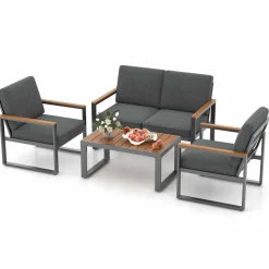 Tangkula 4/8 Piece Patio Aluminum Furniture Set(Gray)
