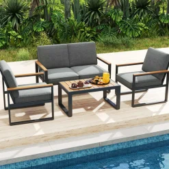 Tangkula 4/8 Piece Patio Aluminum Furniture Set(Gray)